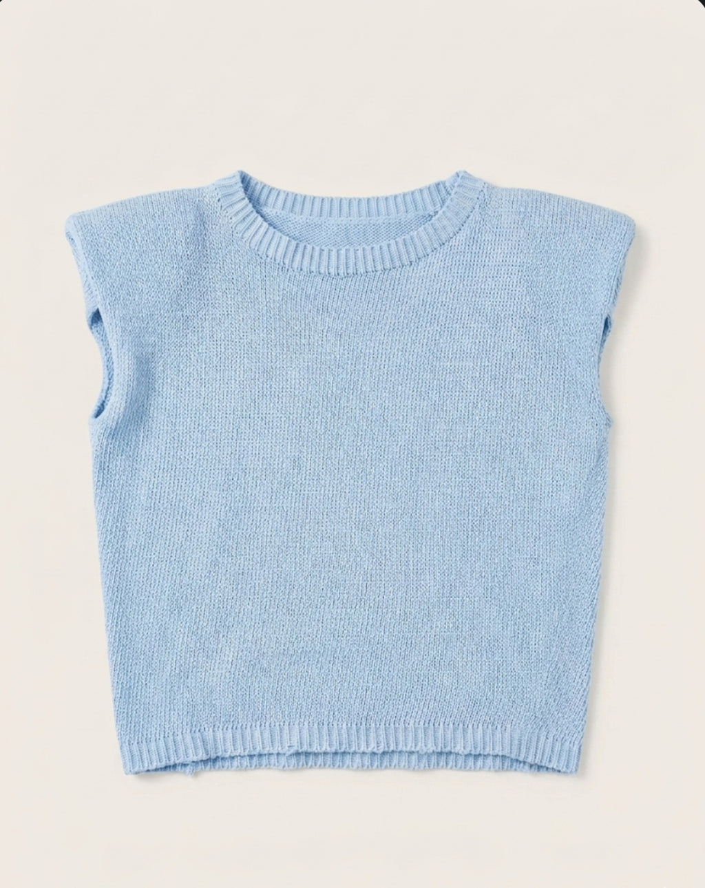 Gilet in Maglia con Spalline Imbottite – Azzurro Polvere