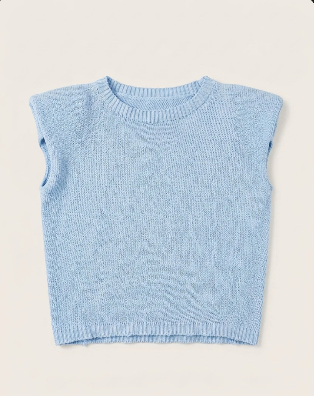 Gilet in Maglia con Spalline Imbottite – Azzurro Polvere