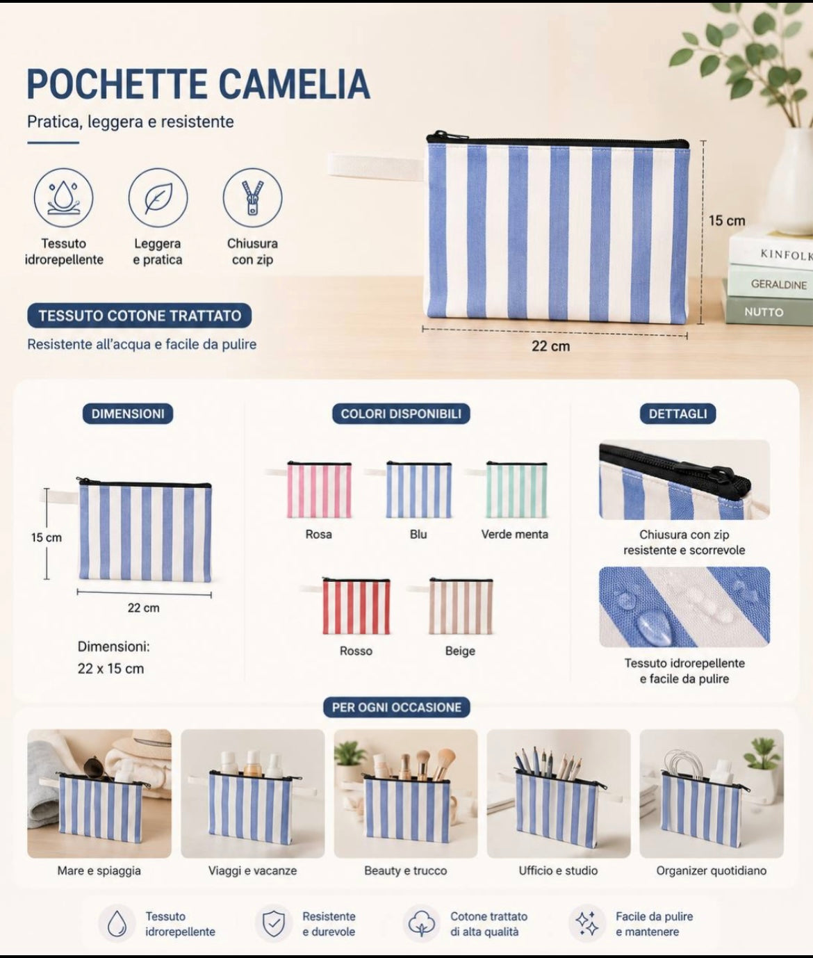 Pochette Camelia – La Bustina Portatutto Impermeabile a Righe