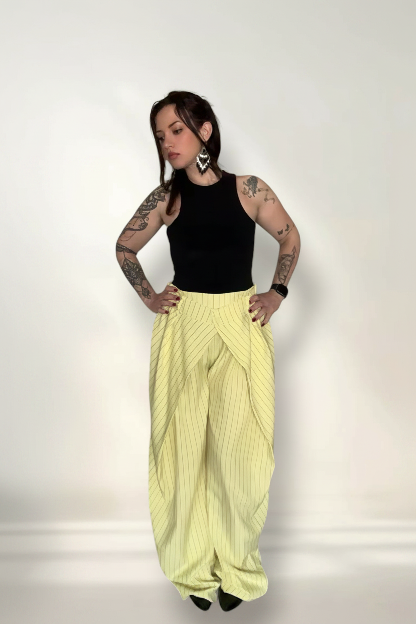 Pantaloni Balloon "Dual-Waist" Gessati – Giallo Sorbetto