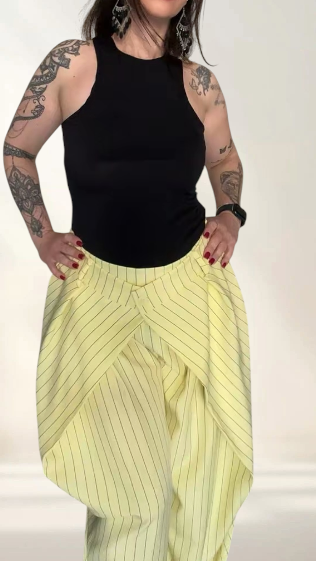 Pantaloni Balloon "Dual-Waist" Gessati – Giallo Sorbetto