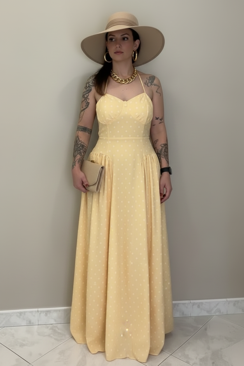 Abito Maxi "Sole a Pois" – Giallo Pastello (Promo)