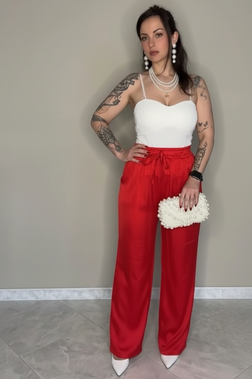 Pantalone Satin Rosso Passione
