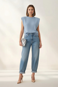 Gilet in Maglia con Spalline Imbottite – Azzurro Polvere