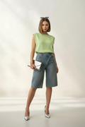 Gilet in maglia con spalline imbottite-Verde Salvia