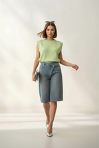 Gilet in maglia con spalline imbottite-Verde Salvia
