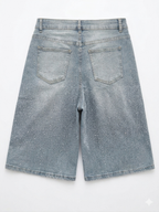 Bermuda in Jeans "Billie Jean" con Strass e Chiusura Asimmetrica
