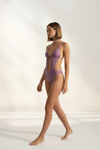 Costume Monokini Malva con Borchie e Scollo Profondo