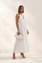 Abito Lungo Gemma Bianco Svasato Stile Boho-Chic | Vestito Maxi Versatile