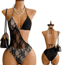 Costume Intero Nero in Pizzo Cut-Out