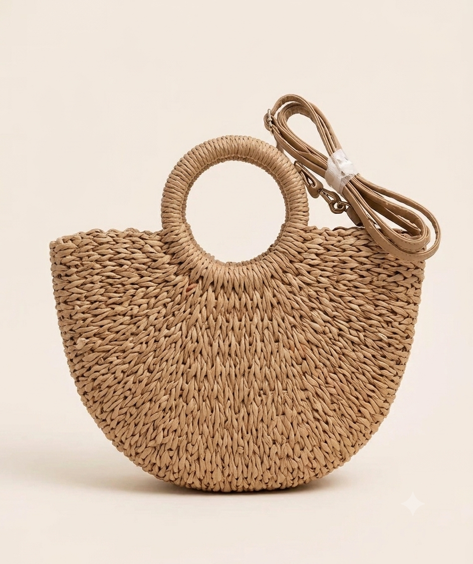 Borsa in Paglia Intrecciata con Tracolla | Stile Naturale Elegante