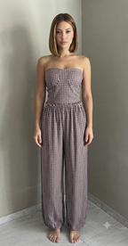 Coordinato a Quadretti con Top a Fascia e Pantaloni Harem