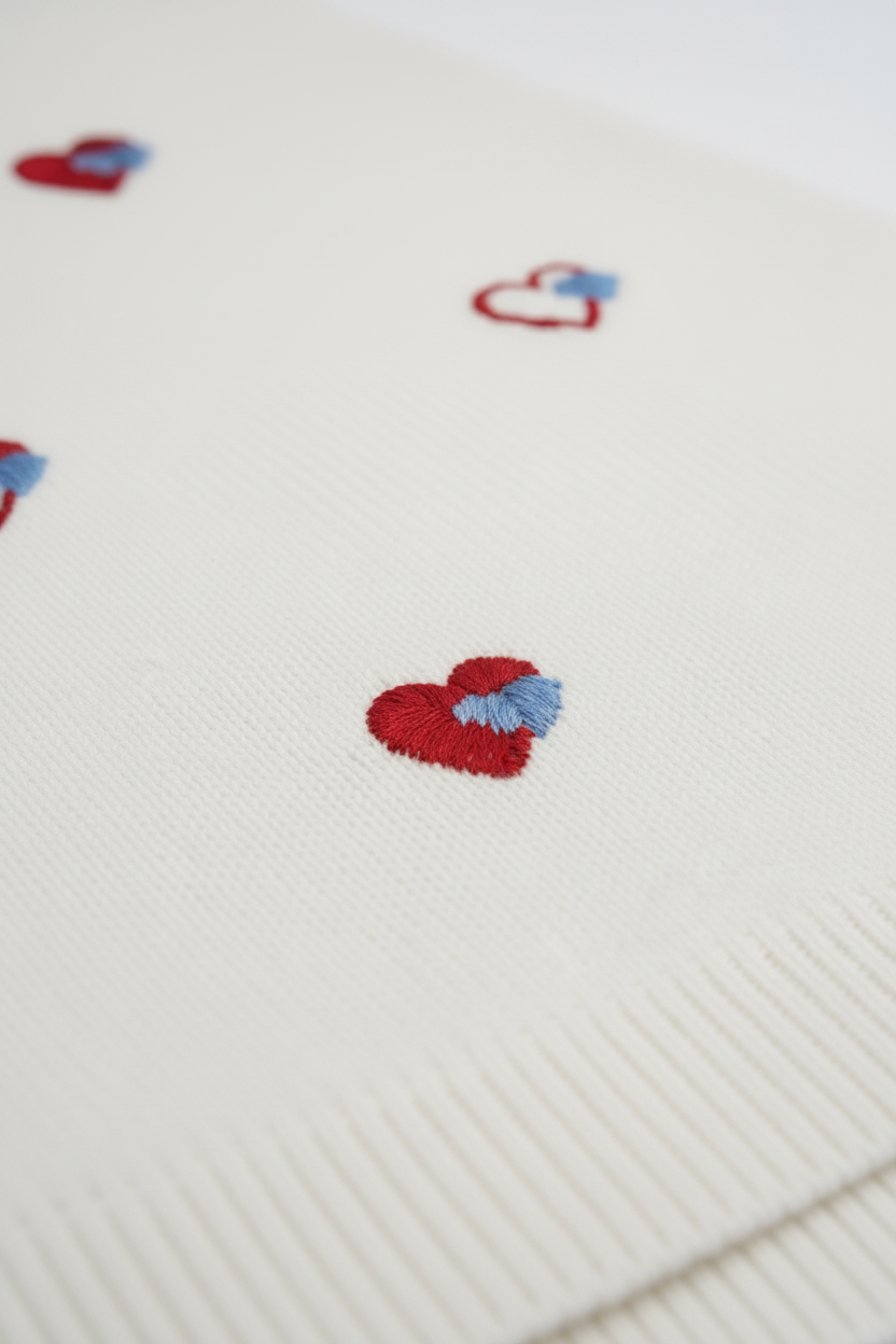 Maglia in Tricot "Amore Dolce" – Top Bianco con Cuori Ricamati