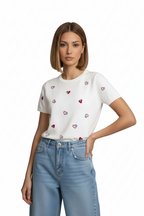 Maglia in Tricot "Amore Dolce" – Top Bianco con Cuori Ricamati