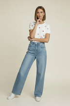 Maglia in Tricot "Amore Dolce" – Top Bianco con Cuori Ricamati