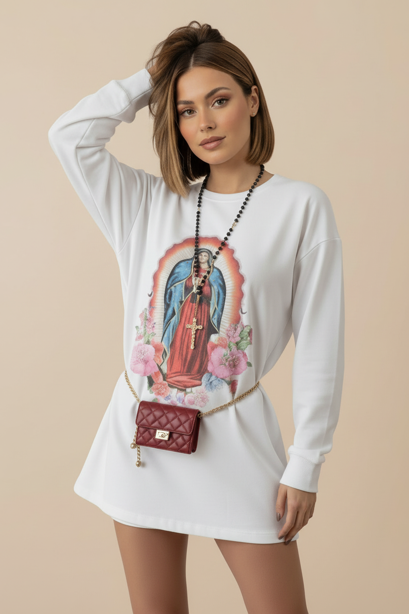 Guadalupe Rose" – Oversize con Stampa Sacra