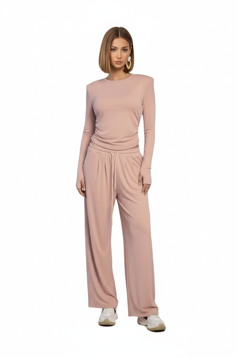 Set Comfy "Mia" – Coordinato Elasticizzato con Spalline e Pantaloni Palazzo