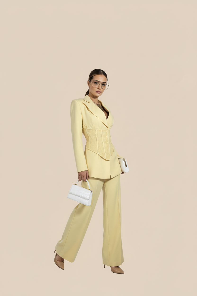 Tailleur "Chantal" con Blazer Bustier e Pantalone Wide Leg