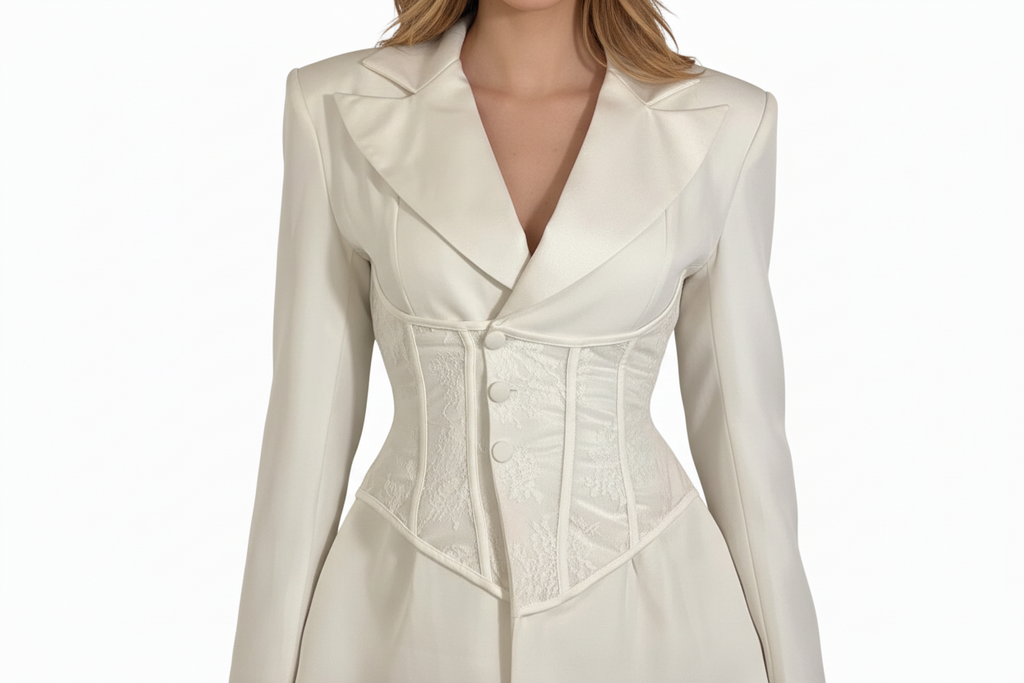 Tailleur Dress "Aura" con Bustier Integrato – Bianco Ottico