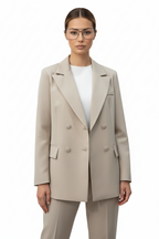 Tailleur "Elegance" Beige – Completo Giacca Doppiopetto e Pantalone a Vita Alta
