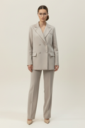 Tailleur "Elegance" Beige – Completo Giacca Doppiopetto e Pantalone a Vita Alta