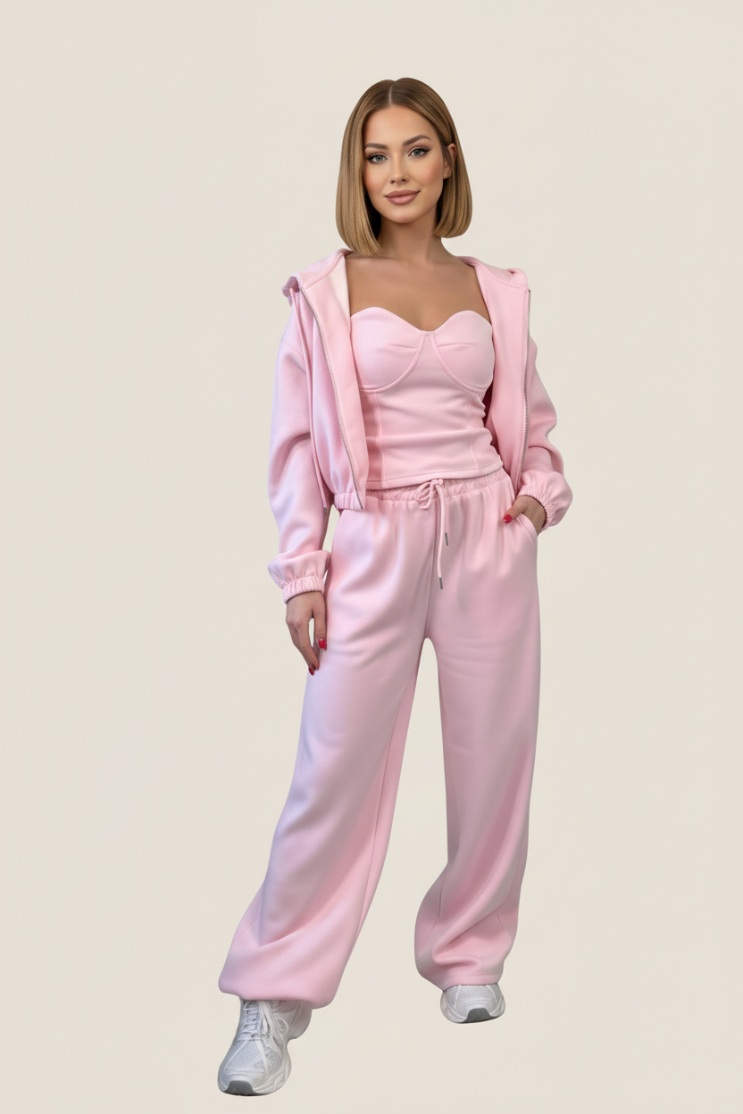 Set Coordinato – Trio Lounge 3 Pezzi (Top Corsetto, Felpa & Pantaloni)