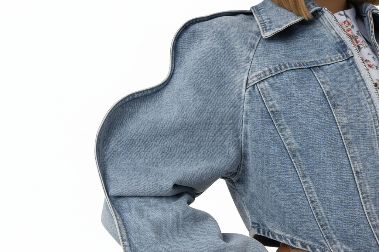Giacca Denim Cropped "Sculptural Wave"