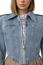 Giacca Denim Cropped "Sculptural Wave"