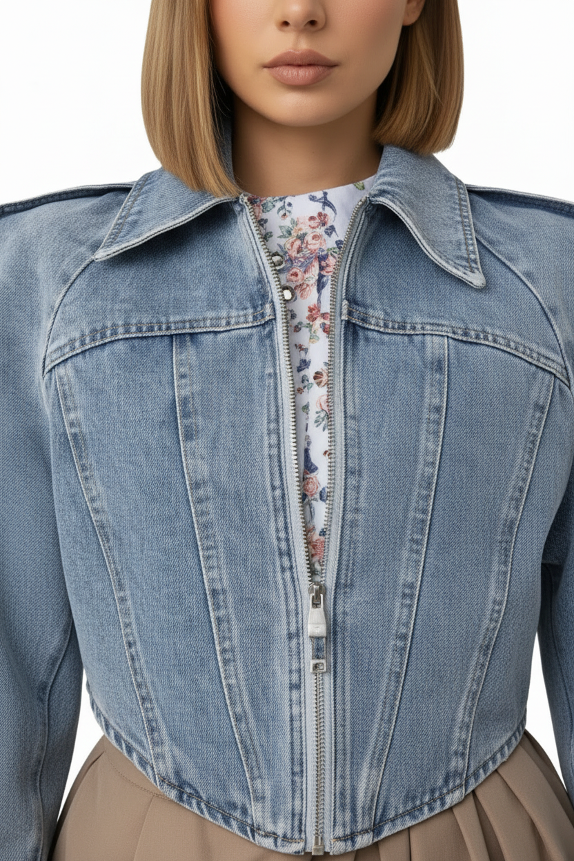 Giacca Denim Cropped "Sculptural Wave"