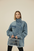 Giacca Denim Oversize "Urban Shield" – Design Asimmetrico a Collo Alto