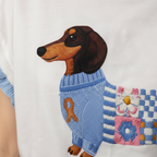 T-Shirt "Dachshund Chic" in Cotone con Ricamo Bassotto e Maniche a Volant