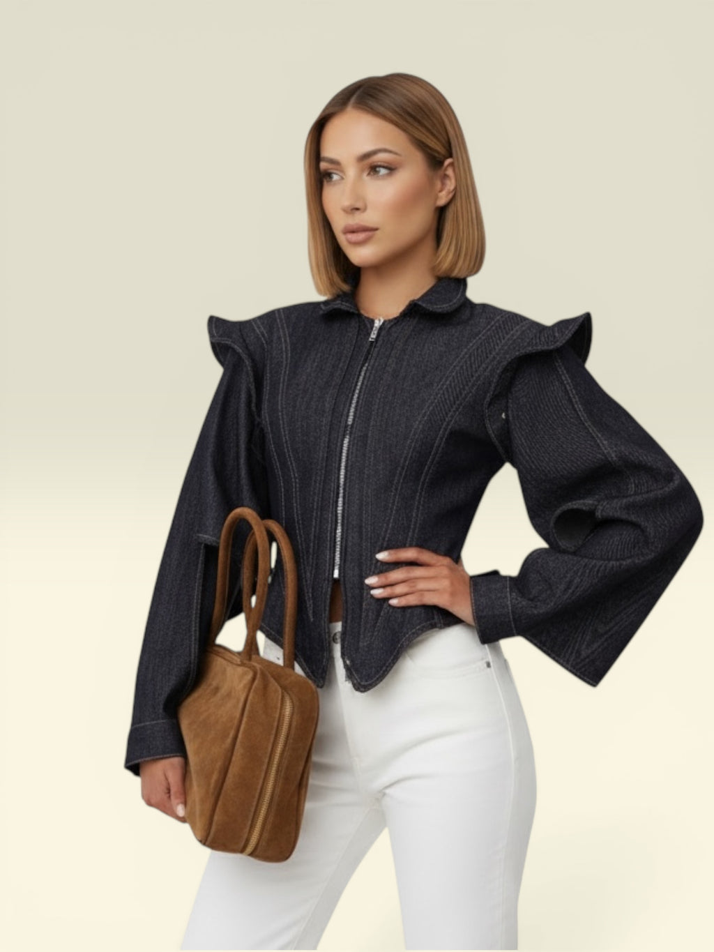 Giacca Denim "Sculptural Ruffle" – Blue Indigo
