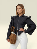 Giacca Denim "Sculptural Ruffle" – Blue Indigo