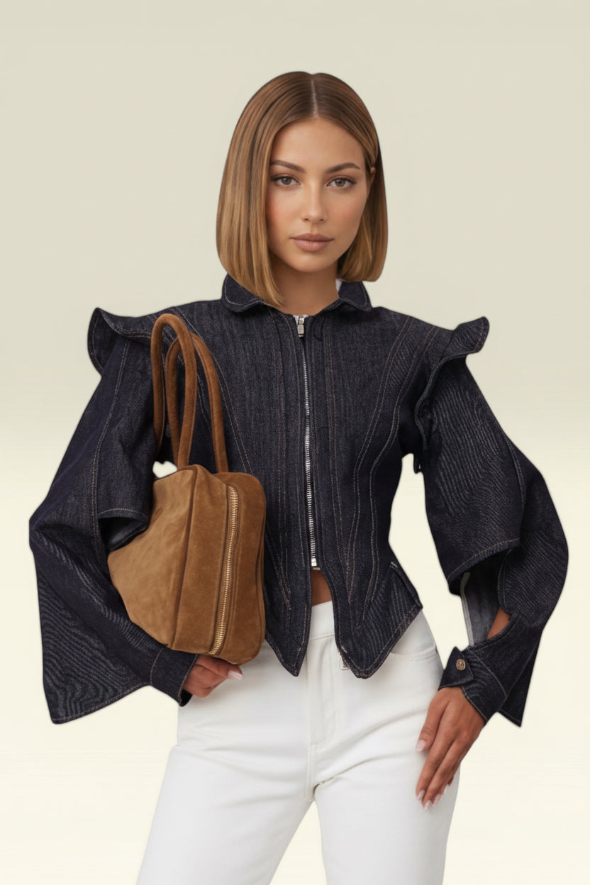 Giacca Denim "Sculptural Ruffle" – Blue Indigo