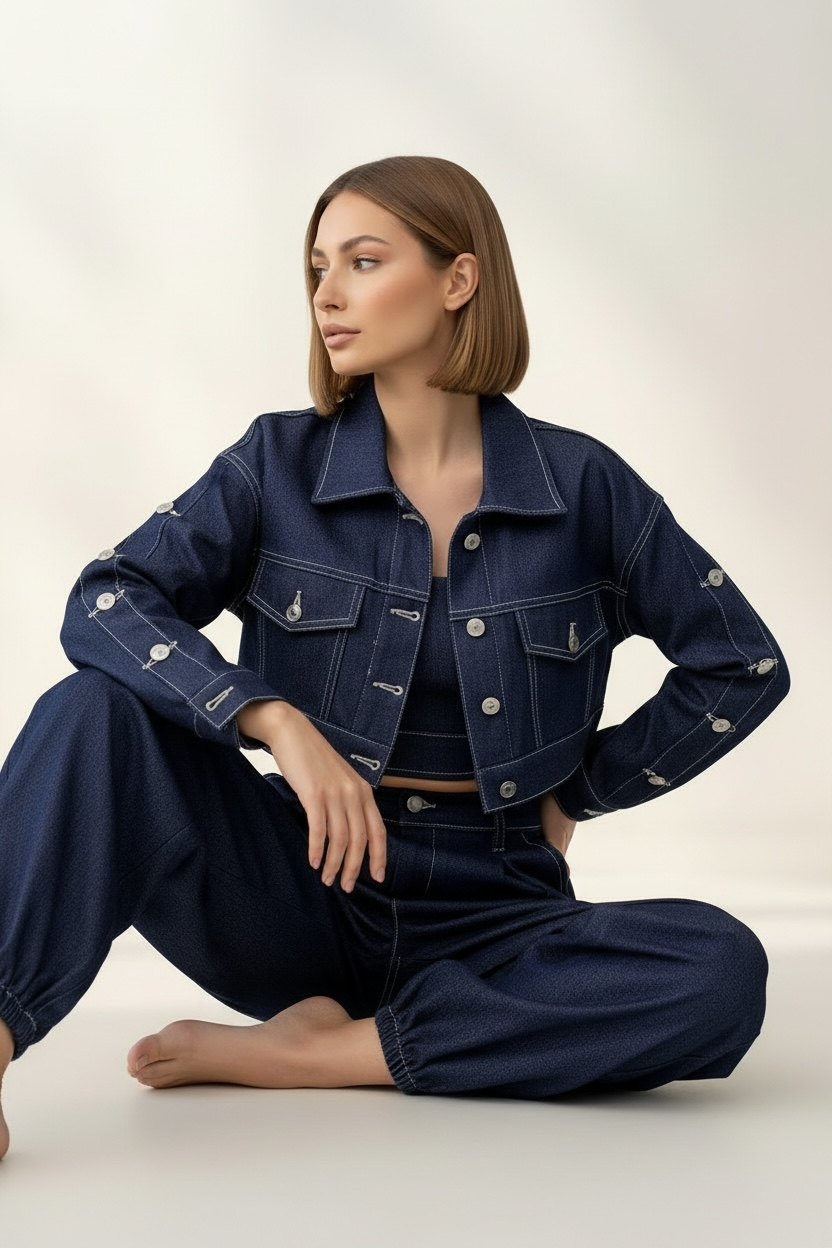 Denim Set "Aura" – Completo 3 Pezzi Crop & Balloon