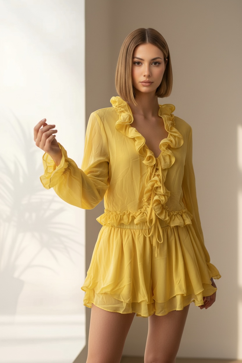 Set Coordinato "Sole di Capri" – Chiffon & Rouches Giallo Sorbetto