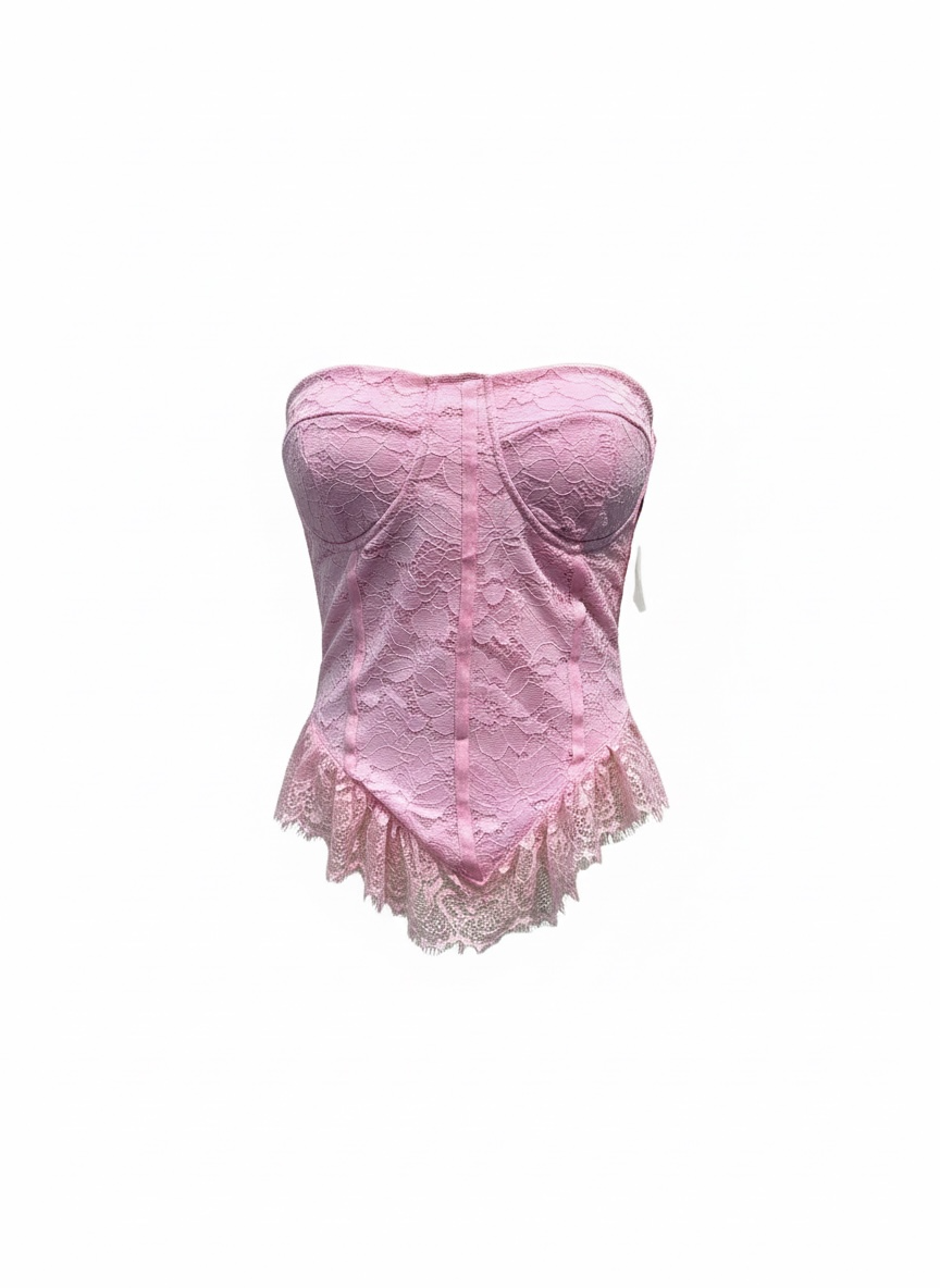 Corsetto Bustier "Fleur de Rose" in Pizzo con Orlo a Punta