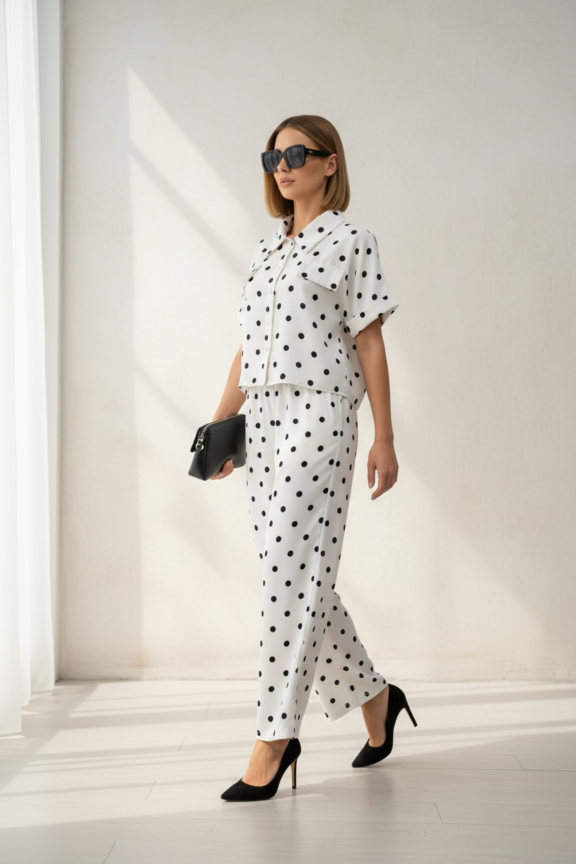 Set Coordinato  "Dalia" – Ivory & Black Dots